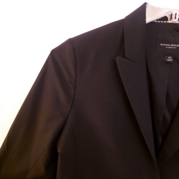 Banana Republic Classic Black Italian Wool WASHABLE Blazer Jacket Size 12 EUC - Picture 4 of 12